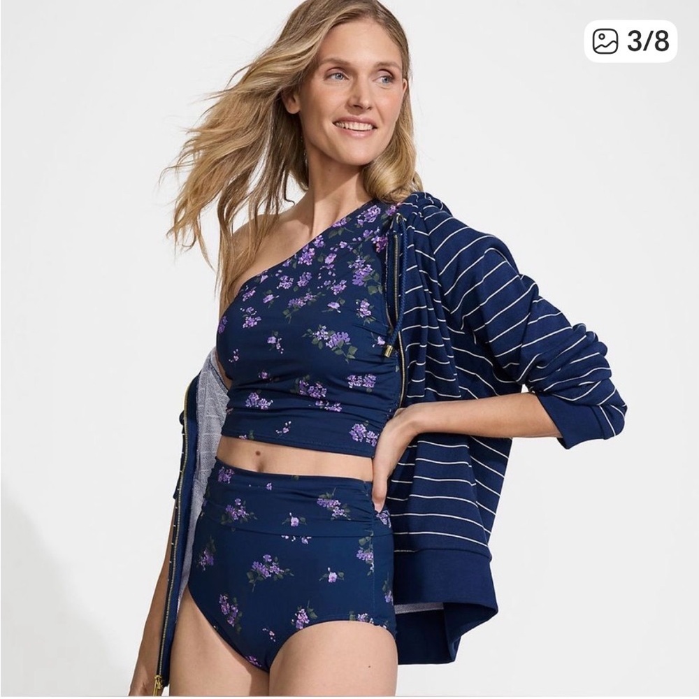 Lands End NWT Floral Ruched One-Shoulder Midtiki Set